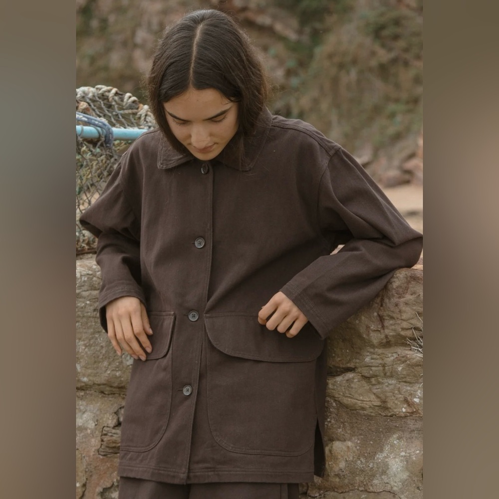 Gillian Stevens Ingrid cotton espresso brown coat jacket size 2 NWT